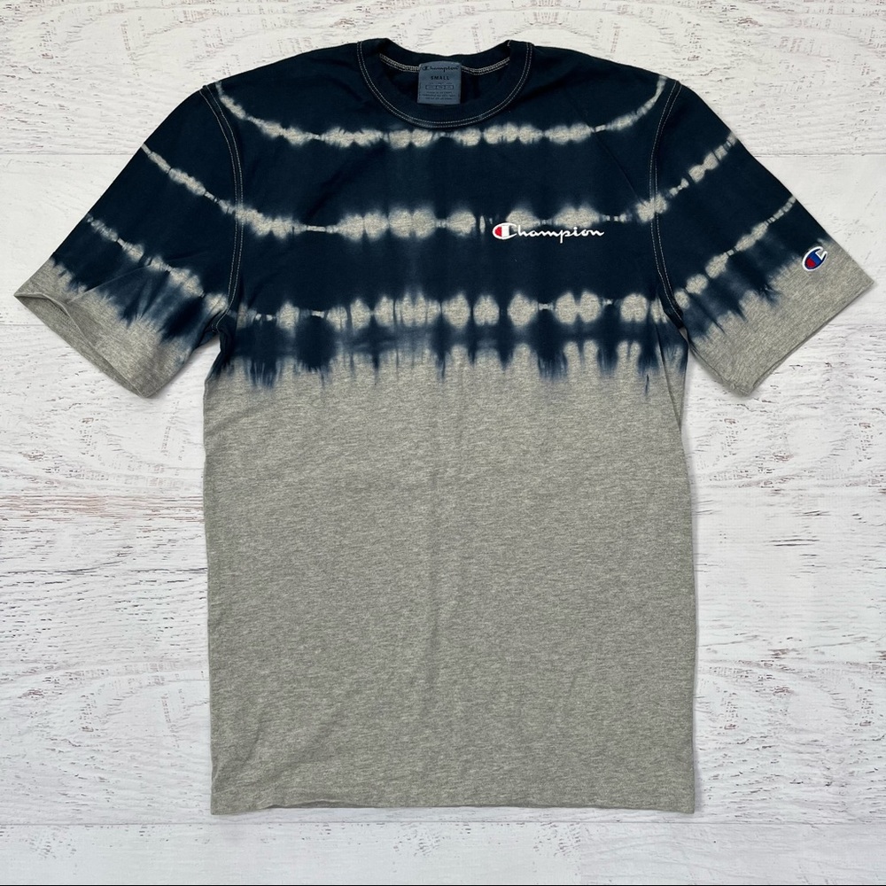 Mens Gray and Navy Tie Dye Champion T Shirt Size Small - Picture 1 of 3